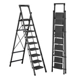 Ibihoeesoe nine-step ladder with tray for elevated reach and on-hand tools.