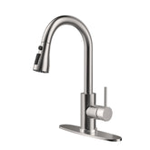 IBOFYY kitchen faucet in brushed nickel with arc design for durability.