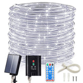 ICRGB Solar Rope Lights 66ft 200 LEDs for outdoor lighting with easy setup.
