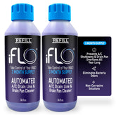 iFLO Smart A/C drain cleaner bottle showing long-lasting maintenance for clear drain lines.