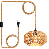 IHENGYANLT plug-in pendant light with woven rattan shade for warm hallway ambiance