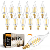 IINVGOOD flame-tip glass candelabra bulb for chandeliers with warm, dimmable glow.