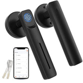 IKOED fingerprint door lock front view with sleek black finish for secure entry.