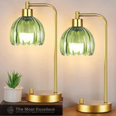 ILLMTW green glass table lamp pair with tulip shade for mid-century decor