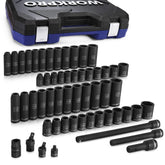 WORKPRO 55-Piece 1/2-Inch Drive Impact Socket Set with Extension Bars – Cr-V Steel
