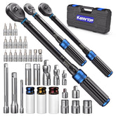 KARRYTON 35pc Torque Wrench Set – 1/4, 3/8, 1/2 in Drive, 72-Tooth, Dual-Scale