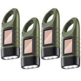 Oudain 4 Pieces Hand Crank Flashlight Solar Powered Rechargeable Flashlight Survival Emergency Hand Crank LED Lantern Snap Carabiner Torch for Outdoor Sports Camping Hiking Christmas Child Shoeboxes