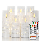 Raycare flameless candle with embedded star string adds cozy ambiance to home décor