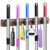 IMILLET broom holder wall-mount with wood and metal finish for easy-access cleaning tools