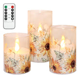 Immeiscent sunflower glass flameless candle set adds elegant ambiance to any table.