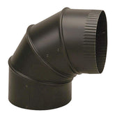 Imperial 4-inch black 28ga elbow for flue pipe connections, adjustable for tight installations.