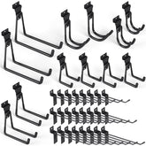 INCLY 36-pack heavy-duty slatwall hooks on black panel for organized garage storage