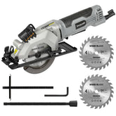 Inequalit mini circular saw with laser guide for precise wood cuts.