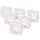 Innofox stick-on stair light front view with warm white glow for nighttime visibility.