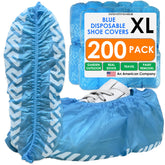 Innovative Haus blue indoor shoe covers in bulk pack showing non-slip tread for floor protection