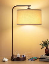 Innqoo brown side table lamp with USB outlet for clutter-free charging at night