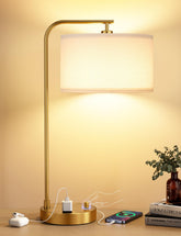 Innqoo gold table lamp with USB port, bedside charging