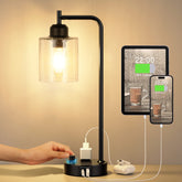 Innqoo industrial bedside lamp with glass shade for cozy bedroom reading