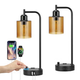 Innqoo industrial bedside lamps with amber glass shade create warm ambiance for any bedroom.
