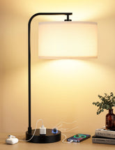 Innqoo white side table lamp with USB port for clutter-free charging at night.