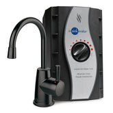 InSinkErator HOT250 matte black faucet dispenses near-boiling water at the sink.