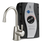 InSinkErator HOT250 satin nickel faucet front view, instant hot water at hand for quick prep.