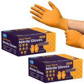 Inspire heavy-duty orange nitrile gloves with diamond texture for secure grip during tough tasks.
