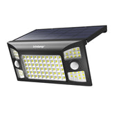 Intelamp solar flood light front view with entryway coverage.
