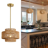 InterMaka boho rattan chandelier 12.4 inch drum for warm ambient lighting
