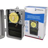 Intermatic T104P 24-hour timer front view with DPST switch for precise daily control.