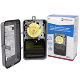 Intermatic T104R timer dial enabling 24-hour scheduling for lights and equipment.