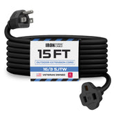 Iron Forge Cable 15 ft extension cord plug end for quick indoor or outdoor power.
