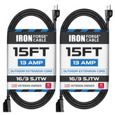 IRON FORGE CABLE 2 PACK 15 FT extension cord for outdoor use, ideal for garden equipment.