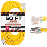 Iron Forge Cable 50ft lighted end extension cord for safe outdoor power