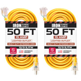 IRON FORGE CABLE 50ft outdoor extension cord with yellow jacket for heavy use.