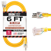 IRON FORGE CABLE 6-foot lighted outdoor extension cord showing power indicator for safe use