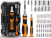 IRONCUBE ratcheting screwdriver set with case offering versatile home repairs with magnetic bits.