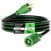 Islewire 10ft L14-20 extension cord with green jacket for outdoor generators