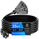 Islewire 25ft outdoor extension cord with three outlets for durable yard power.