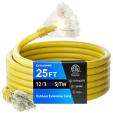 Islewire 25 ft outdoor extension cord with three outlets extends power outdoors.