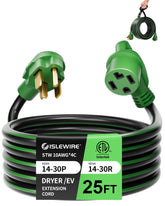 Islewire 30A dryer extension cord ready for home charging.