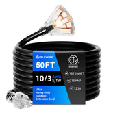 Islewire 50ft 10-gauge extension cord with three outlets and LED power indicator