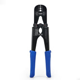IWISS iCrimp tool applying aluminum oval sleeve crimp for durable rope connections.