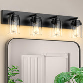 IZORRO 4-light matte black vanity over-mirror fixture, ideal for makeup tasks