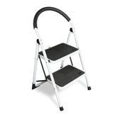 Jack Boss 2-step ladder folded for compact storage and quick transport.