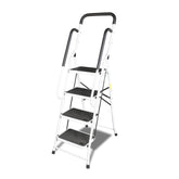Jack Boss 4 Step Ladder folded for compact storage and easy transport.