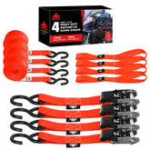 Jack Boss ratchet tie down straps kit components and packaging ready to secure cargo