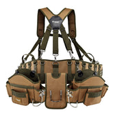 Jackson Palmer tool belt tan green strap demonstrates adjustable fit for comfort