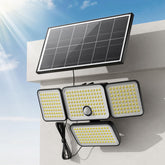 JACKYLED four-head outdoor solar lights illuminate the yard with 2500 lumens for even coverage.