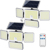 JACKYLED SUPERDANNY front view of the 4-head solar flood lights for outdoor brightness